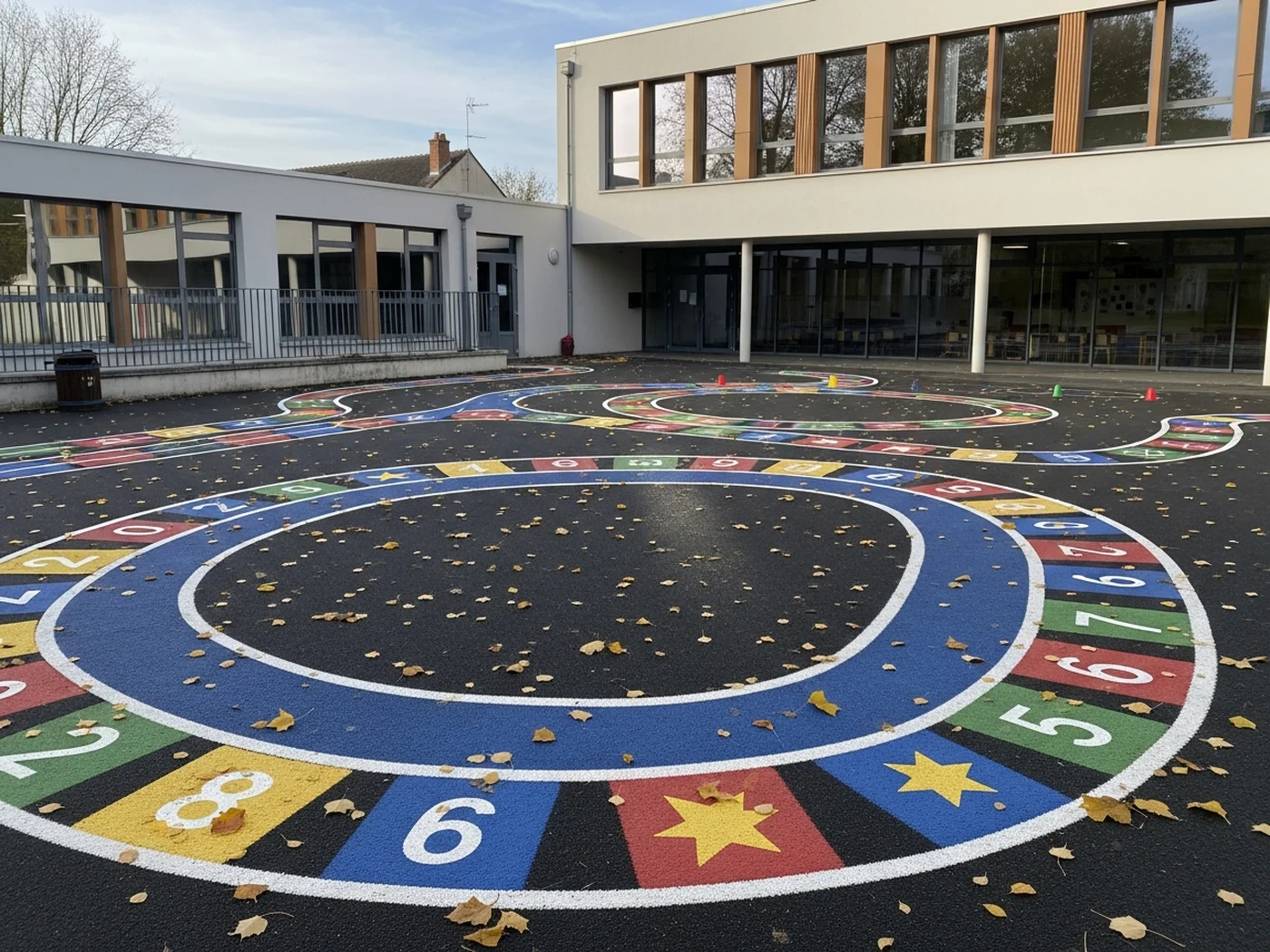 Parcours ludique peint dans une cour d'école