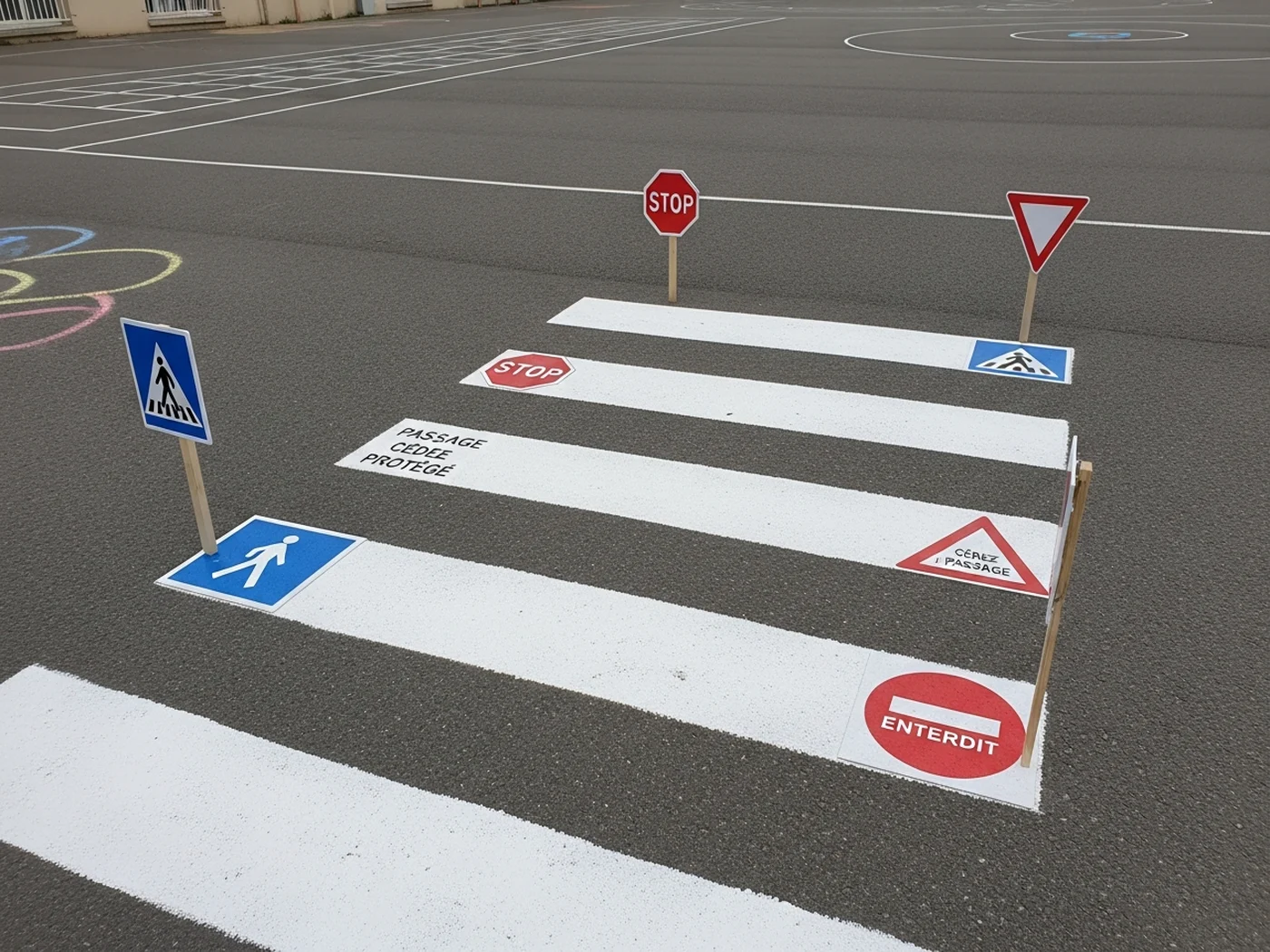 Passage piétons pédagogique tracé en cour d'école