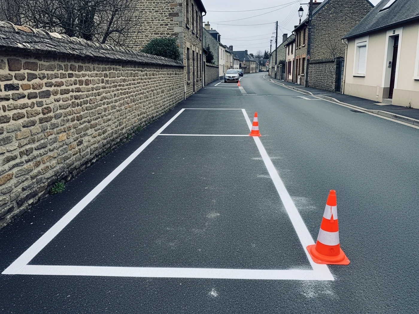 Traçage de places de stationnement en rue résidentielle