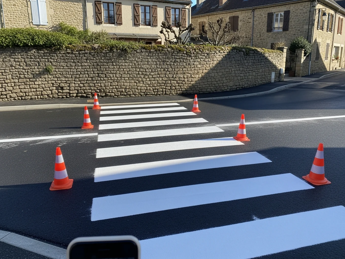 Passage piétons tracé en centre d'agglomération